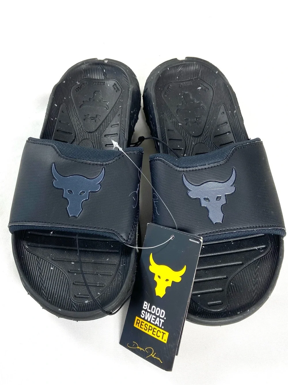 Under Armour Project Rock 3 Slides Men 7 Women 8.5 Black Brahma Bull 3026034